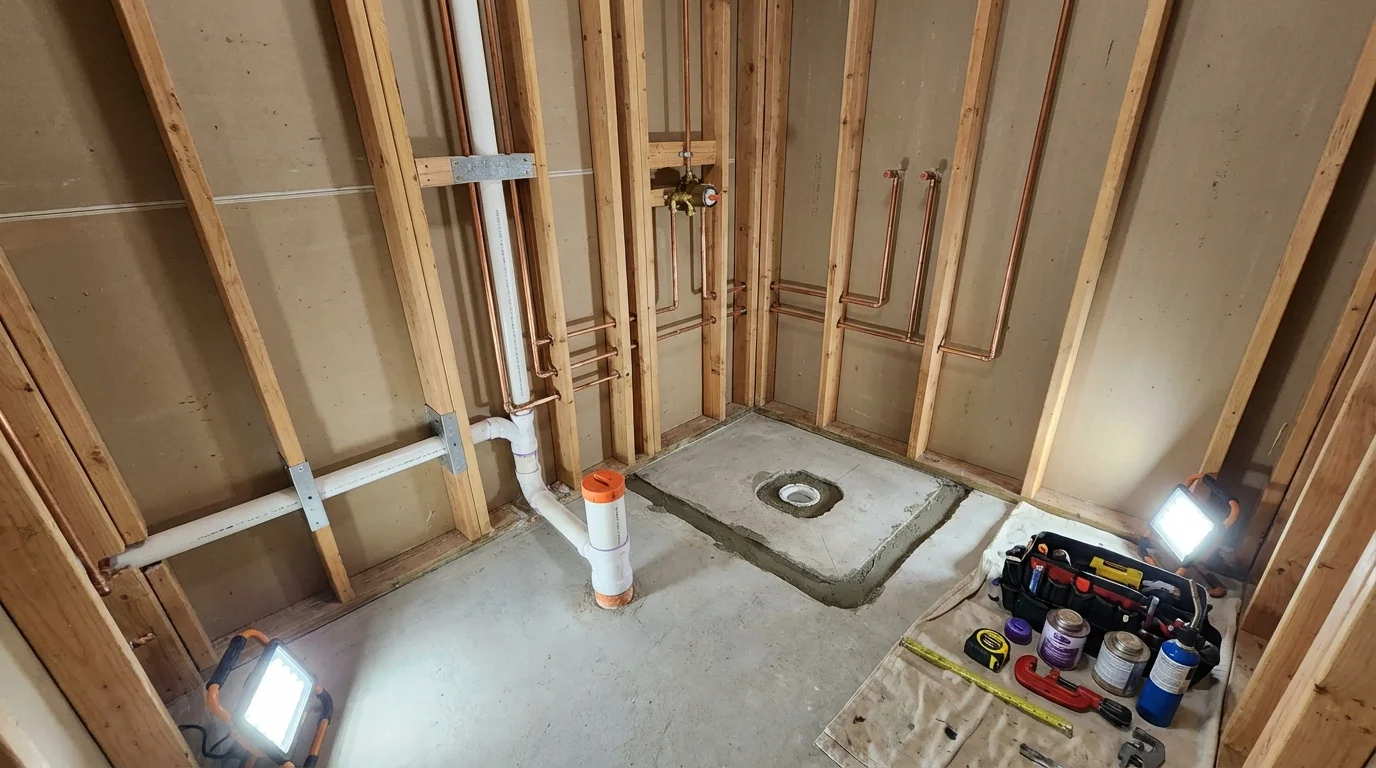 Bathroom rough-in plumbing during remodel by Johns Plumbing LLC in Sea Isle City