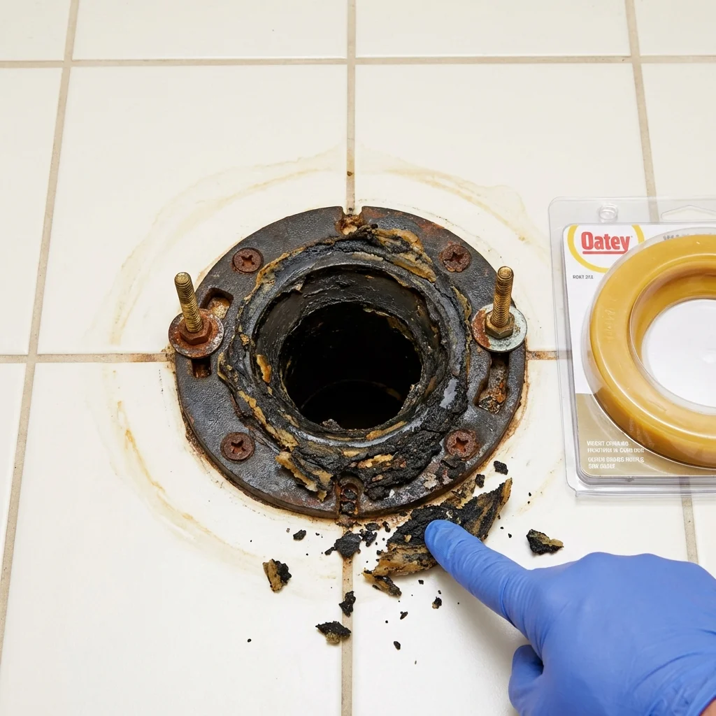 Failed wax ring showing water seepage at the base of a toilet in a Sea Isle City, NJ home